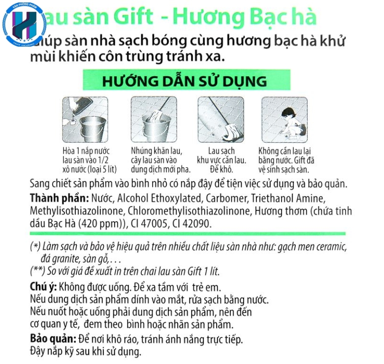 Nước lau sàn nhà Gift hương bạc hà can 3.8kg