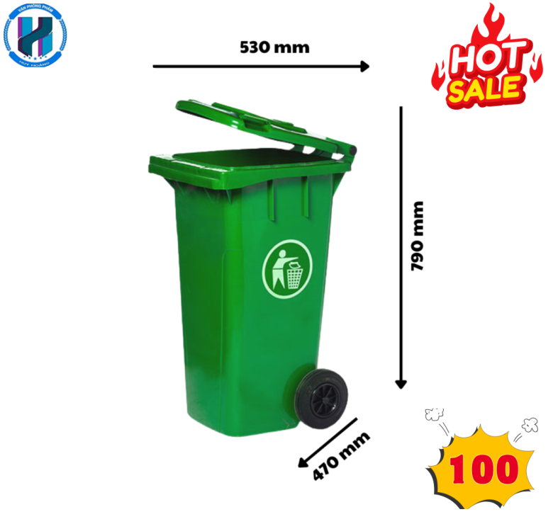 Thùng Rác Công Nghiệp 100L Màu Xanh Lá