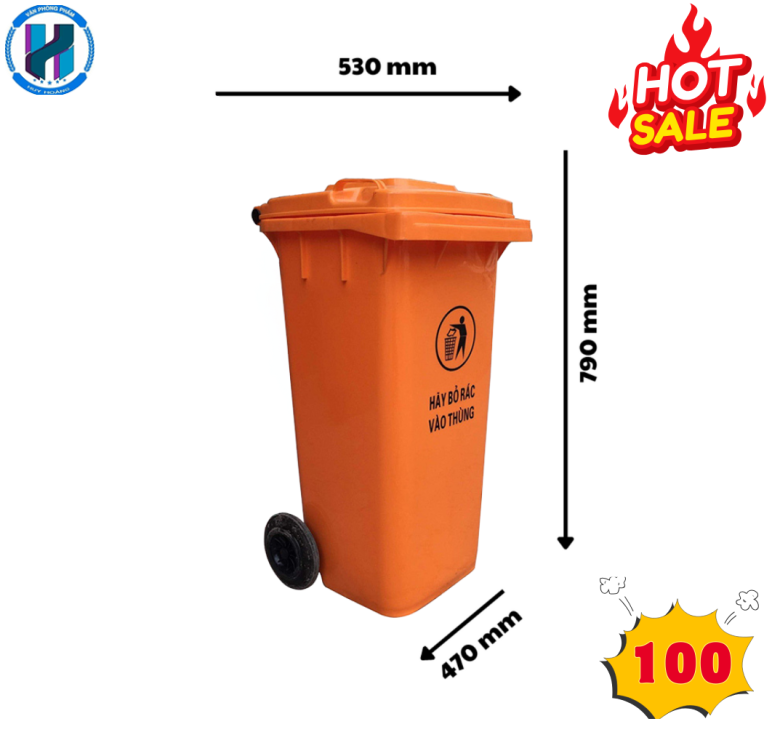 Thùng Rác Công Nghiệp 100L Màu Vàng