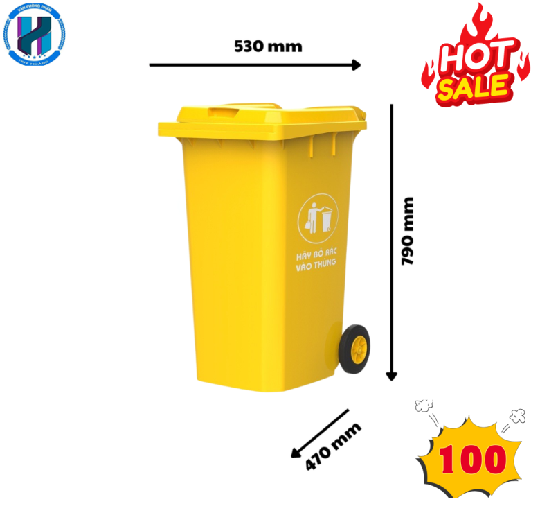 Thùng Rác Công Nghiệp 100L Màu Vàng