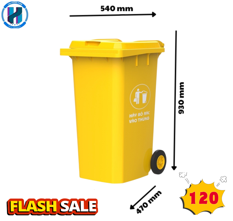 Thùng Rác Công Nghiệp 120L Màu Vàng