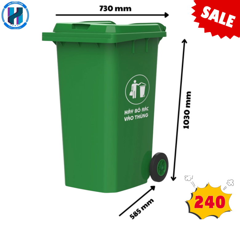 Thùng Rác Công Nghiệp 240L Màu Xám