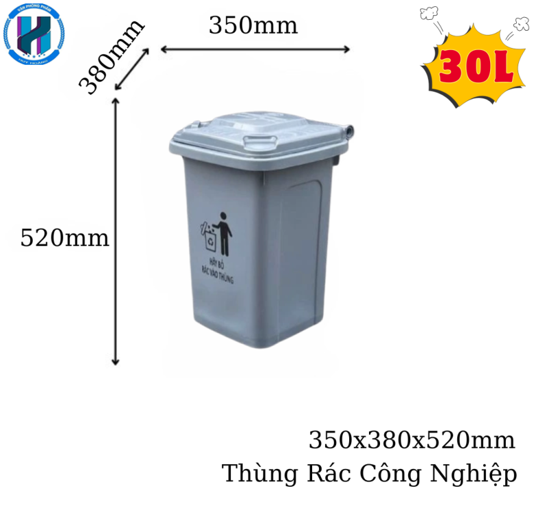 Thùng Rác Công Nghiệp 30 Lít Màu Xám