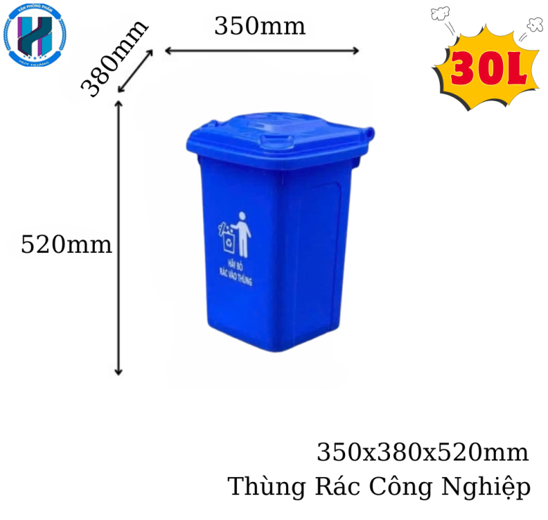 Thùng Rác Công Nghiệp 30 Lít Màu Vàng