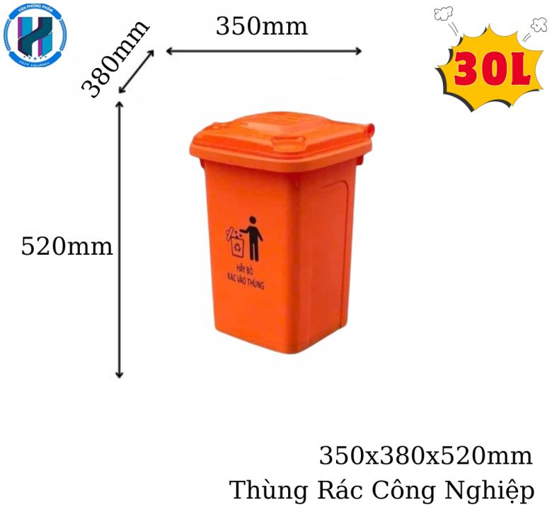 Thùng Rác Công Nghiệp 30 Lít Màu Vàng