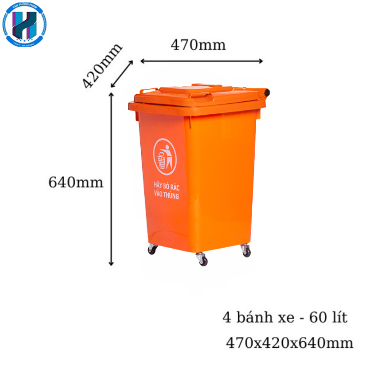 Thùng Rác Công Nghiệp 60 Lít Màu Đen