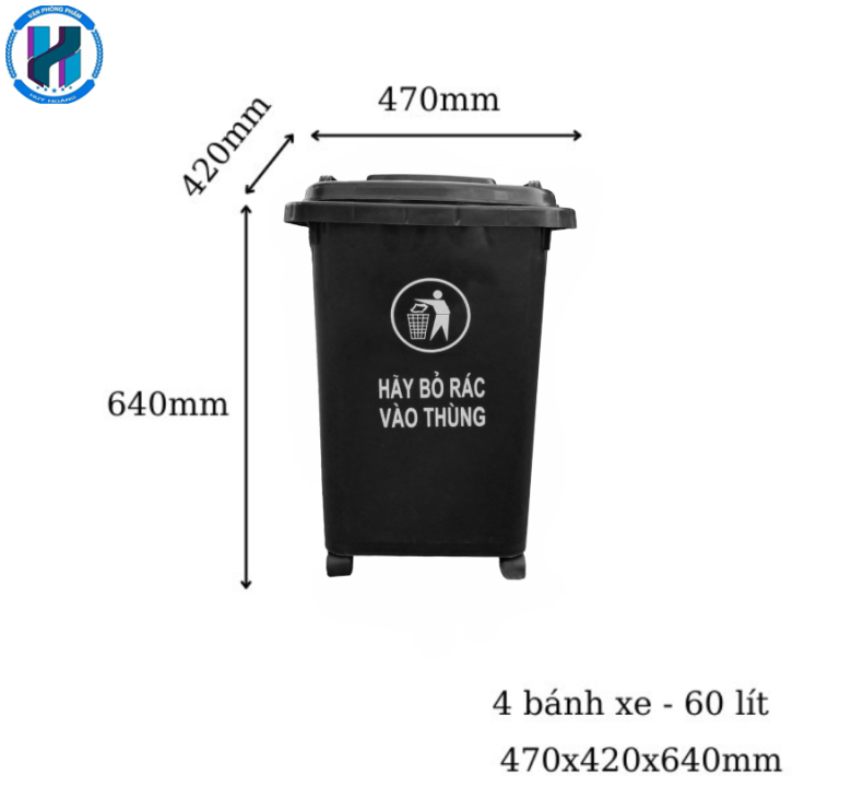 Thùng Rác Công Nghiệp 60 Lít Màu Đỏ