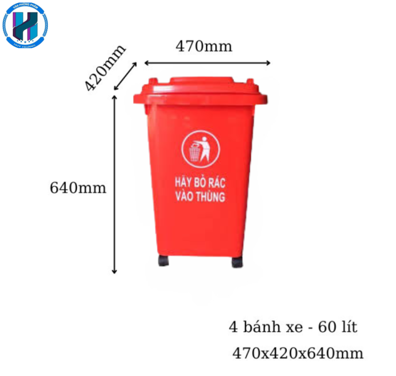 Thùng Rác Công Nghiệp 60 Lít Màu Đỏ