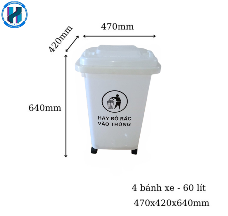Thùng Rác Công Nghiệp 60 Lít Màu Đen