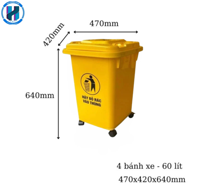Thùng Rác Công Nghiệp 60 Lít Màu Đỏ