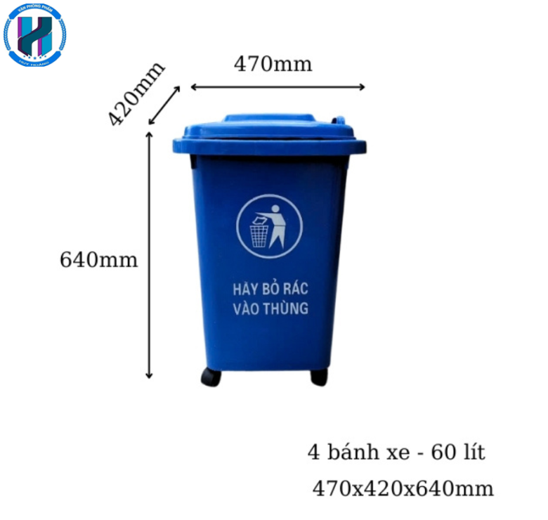 Thùng Rác Công Nghiệp 60 Lít Màu Đen